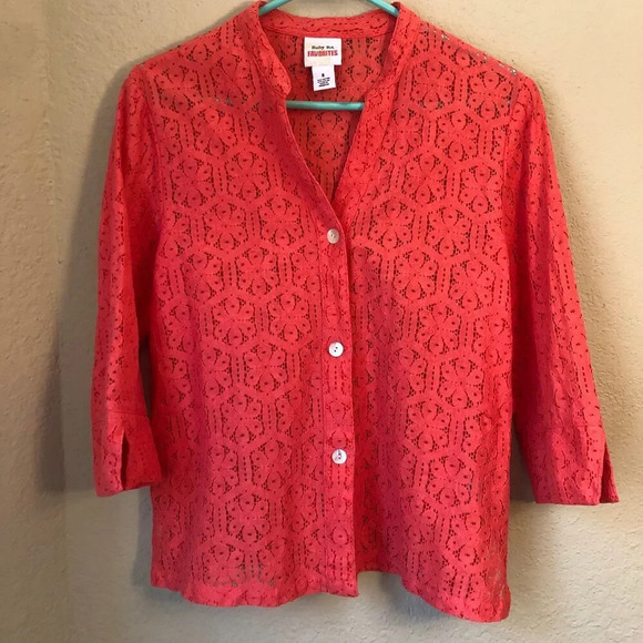 Ruby Rd. Favorites Corral Lace Button Down Shirt Coastal European Grannie Chic - Picture 1 of 9